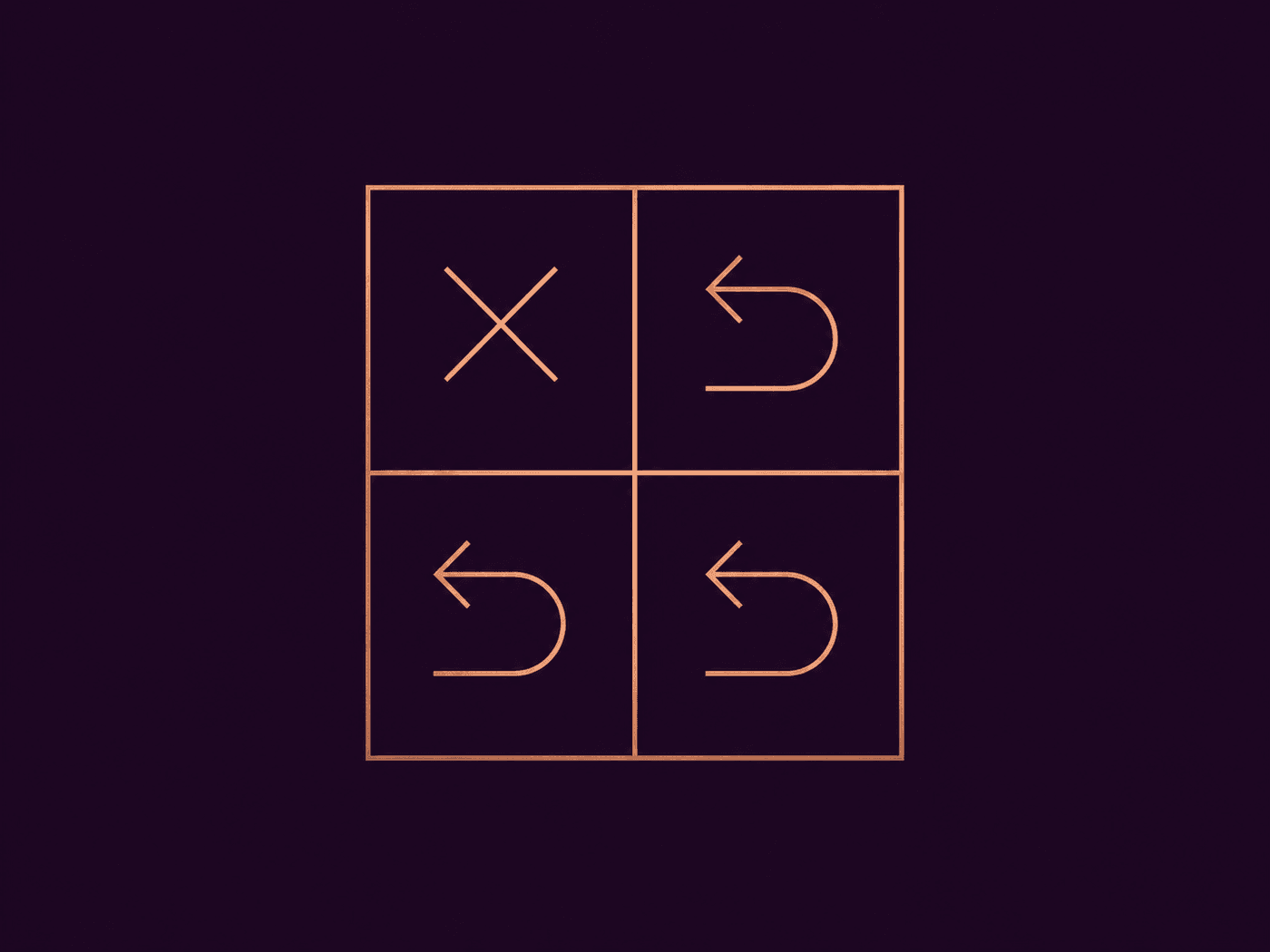 A box drawn in four compartments, one crossed out and three marked with return arrows
