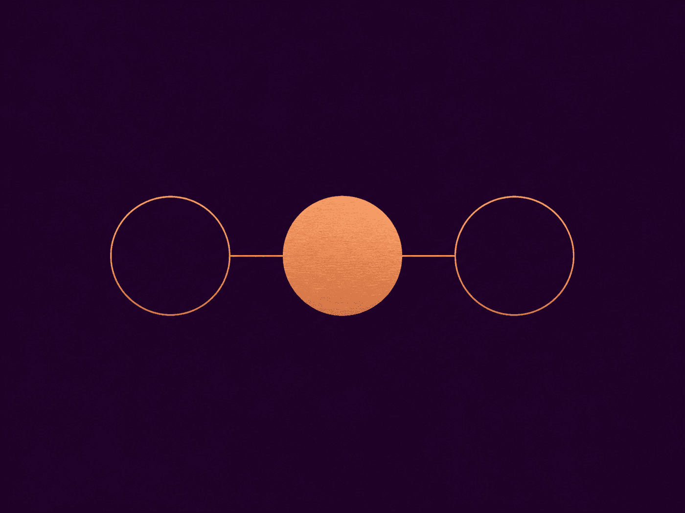 Three selector circles in a row with the middle one filled