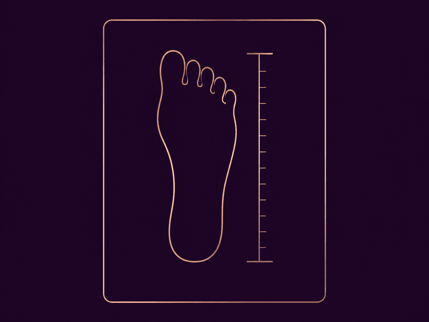 A card showing a foot outline with a measuring bracket from heel to toe